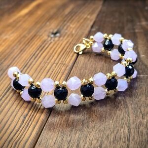 Natural  Purple Jade & Onyx In Hand-woven  Architectural Luxury Artisan Bracelet